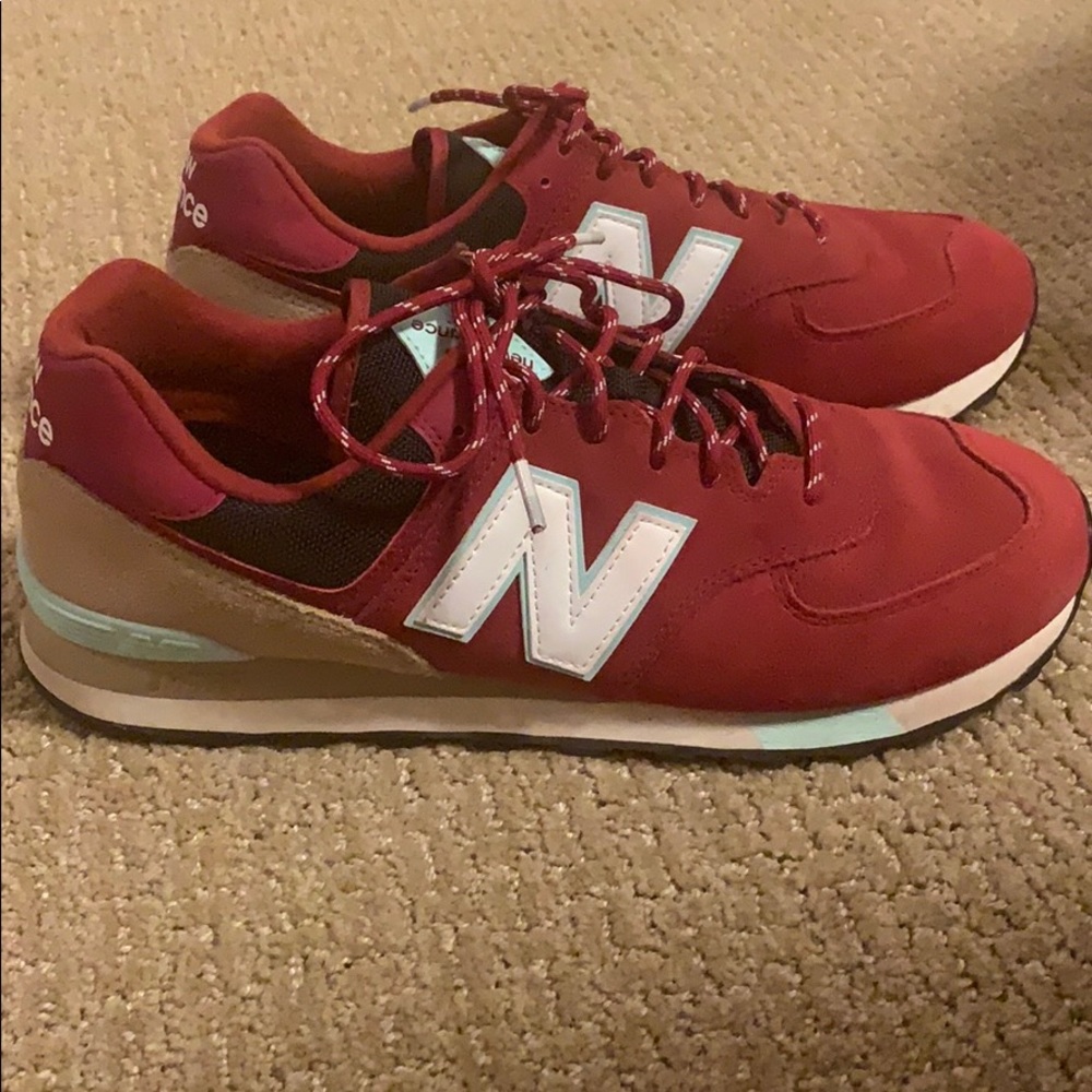 Deep red, tan and light blue NEW BALANCE 574